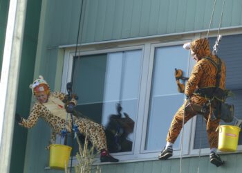 „Bajkowe postacie” zjechały z dachu szpitala